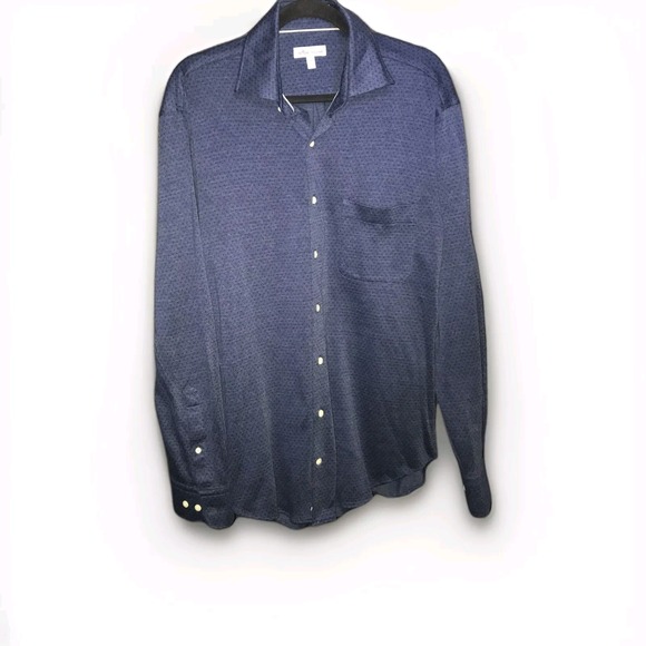 Peter Millar Other - Peter Millar Shirt Size‎ Medium Blue Birdseye Stretch Knit Long Sleeve Button Up